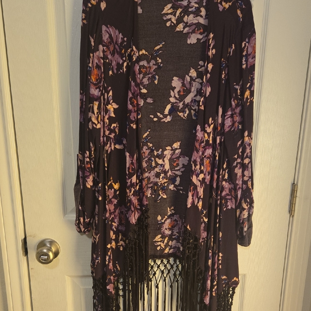 Torrid Purple Floral Fringe Kimono